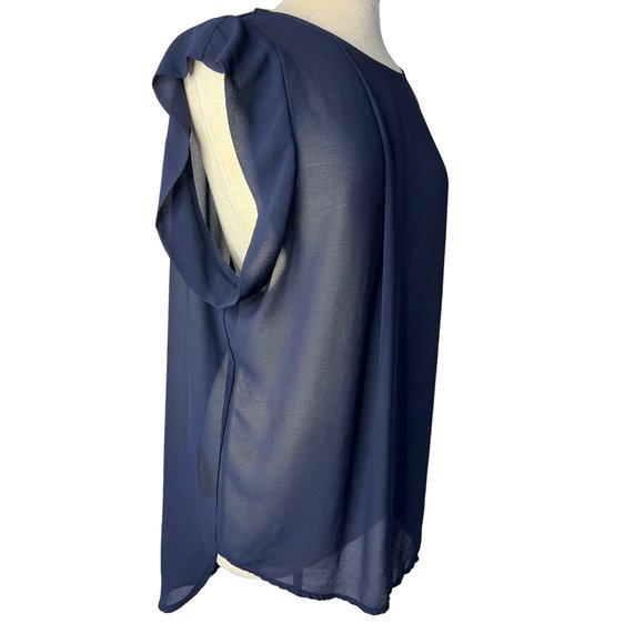 Costa Blanca Blouse Women's Blue Large Sheer Sleeveless Round Neck Hi-Lo Hem - Picture 8 of 13